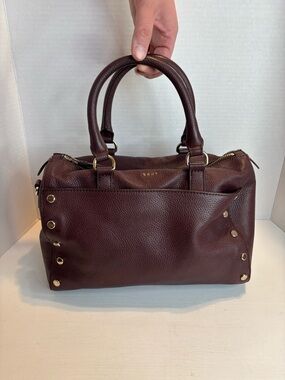DKNY Burgundy Leather Studded Boston Bag